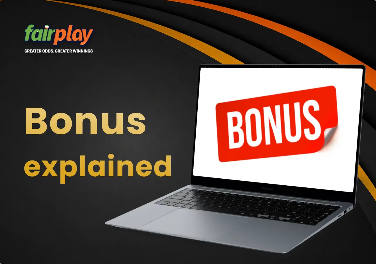 Laptop displaying the FairPlay section that explains how bonuses and promotions work.